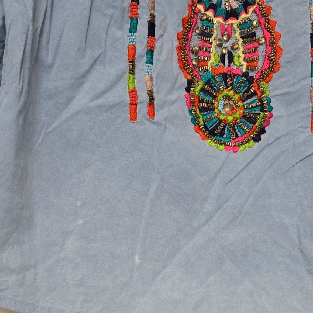 Soft Surroundings Light Blue Embroidered Top - Picture 2 of 6
